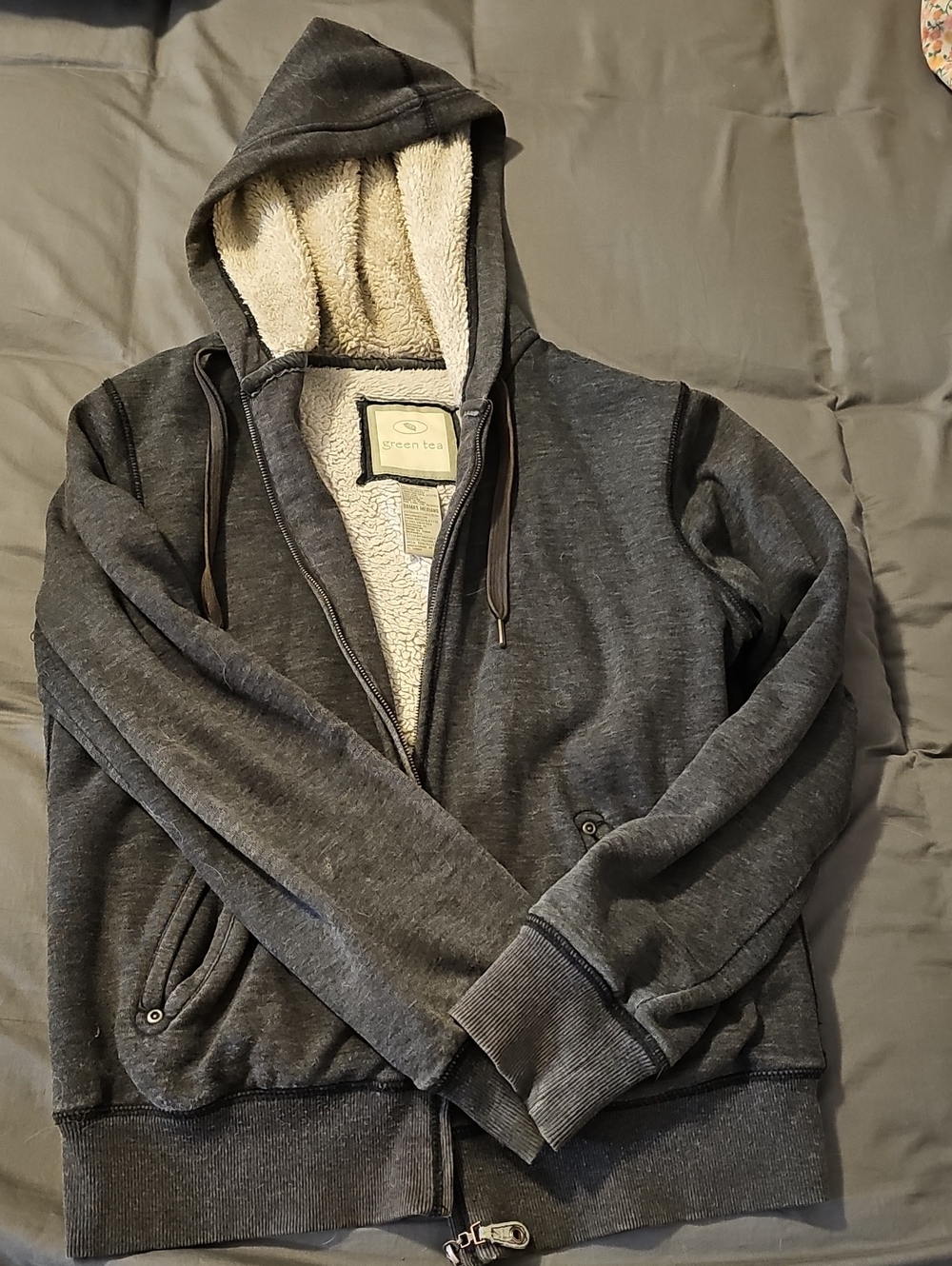 GreenTea Charcoal Gray Sherpa-Lined Zip Hoodie